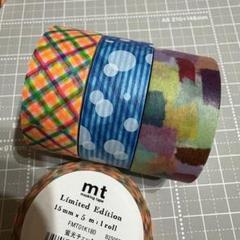 mtlab 復刻限定マスキングテープ白と青　蛍光チェック原点　3個セットno14のサムネイル