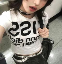 y2k Tシャツ 白色 ピチT グランジ 平成ギャル 韓国 KISS M