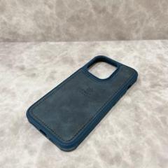 ◯へこみあり iPhone14Pro レザーケース ネイビー 高級カバー