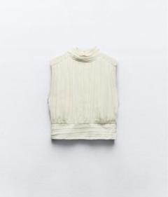 ZARA リブニット バンドゥトップス ホワイト S 白 ベアトップ