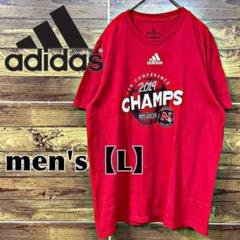 C10【adidas】両面プリントTシャツ【メンズL】レッド
