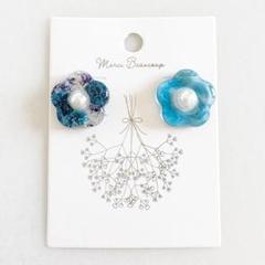 うるうるお花とパールのピアス/イヤリング*＊コバルトブルー＊*