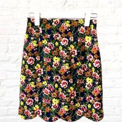 ナイスクラップ 花柄 スカラップカット レトロ タイトスカート ウエストゴム