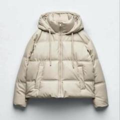 ZARA ベージュ ダウンジャケット Lサイズ　ショート丈　ブラウン 今年はショートが本命！【GU】と【ZARA】の「ベージュダウン」を