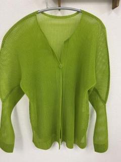 PLEATSPLEASE グリーン プリーツ 長袖 カーディガン 変形 プリーツプリーズ PLEATS PLEASE イッセイミヤケ ISSEY MIYAKE
