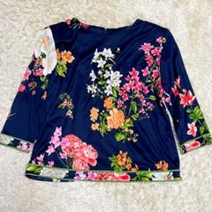 LEONARD カットソー 花柄 ネイビー トリム マルチカラー - メルカリ