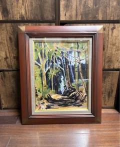 【港の見える風景】　昭和３５年　岡本由郎作　風景画 金色フレーム 箱つき 港の見える風景】 昭和35年 岡本由郎作 風景画 金色フレーム