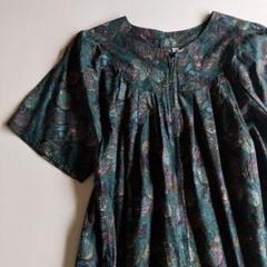 used レトロ 葉っぱ柄コットン ワンピース 古着 ヴィンテージvintage