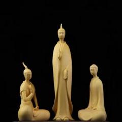 【3点セット】精彫り 黄楊木 彫刻の 置物