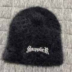 supplier サプライヤー ファー ロゴ ビーニー ニット帽 ブラック