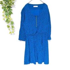 ミニワンピース　美品　M　青　ドット　レオパード　ハーフジップ　珍しい　女っぽ