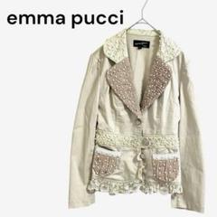 【エマプッチ】個性的 リメイク風ジャケット パール レース シアー ガーリー
