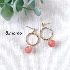 43 チェリークォーツ×フープ　ハンドメイド　ピアス　イヤリング　揺れる