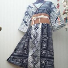 浴衣リメイクワンピース②膝下ワンピース
