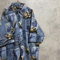 90s vintage 半袖　柄シャツ　メンズL 綿　古着　個性派