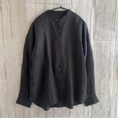無印良品　バンドカラー　リネンシャツ　麻　黒　ブラック　Ｌサイズ