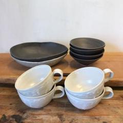 新品 陶器 陶芸作家 グレーのカレー皿2枚B