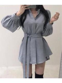 リボンベルト付きラウンドヘムシャツXショートパンツセットアップのサムネイル