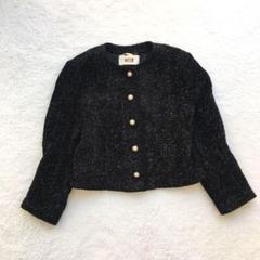 ガビ ノーカラージャケット 大きいサイズ レトロ【XXL】パールボタン ラメ 黒