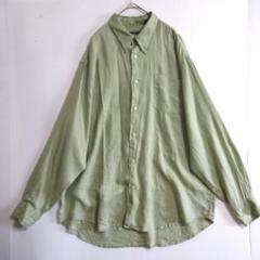 2593　OSCC　長袖リネンシャツ　L　緑　US古着