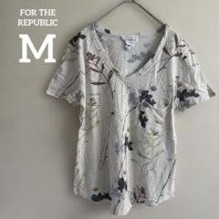 FOR THE REPUBLIC 花柄 Vネック Tシャツ Mサイズ ホワイト