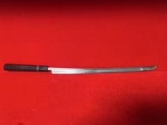 No.01367 包丁　マグロ包丁　先丸筋　両刃　玉鋼製　刃文綺麗　未使用品 No.01367 包丁 マグロ包丁 先丸筋 両刃 玉鋼製 刃文綺麗 未使用