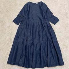 美品＊アピースオブライブラリー リネンワンピース ブルー 麻100 日本製 半袖 美品＊アピースオブライブラリー リネンワンピース ブルー 麻100
