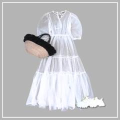 【ROYAL PARTY】美品 ホワイト チュール ティアードワンピース 半袖F