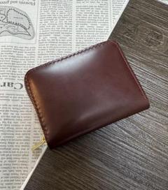 蝋引きコードバン 本革 ラウンドジップ 手縫い 財布 コンパクト