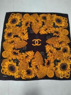 フランス製 CHANEL シャネル ひまわり柄 スカーフ シルク100