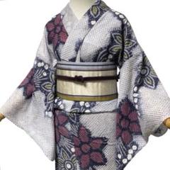 ¨̮⃝ 身丈150 白い花 絞り浴衣 有松絞り yukata 有松鳴海絞り 浴衣 ゆかた 黒 花柄 身丈150裄66身丈小さめ