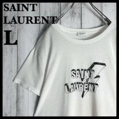 278【美品】サンローラン‪☆ライトニングボルトロゴ入りTシャツ 定番ホワイト