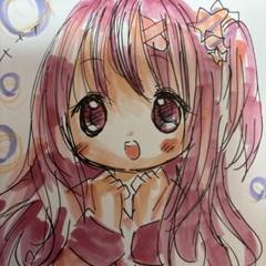 新作。手描きイラスト。小色紙。一生懸命話す女の子