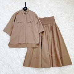 エブール ロングスカート ベージュ リネン テンセル フレア Aライン 36 M ebure(エブール)｜【店舗限定】スラブリネン ギャザーロング