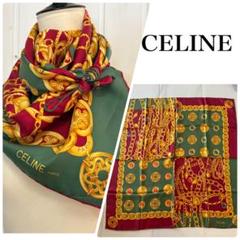 【未使用】【美品】【希少】CELINE シルクスカーフ 装飾的な模様 キ*ン様 ☆CELINEセリーヌスカーフ 楽器デザイン シルク大判