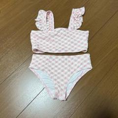 女の子　セパレート水着 100cm ピンクチェック　フリル　ラッシュガード