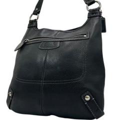 美品 COACH コーチ ショルダーバッグ オールレザー ロゴ 黒 斜め掛け◎