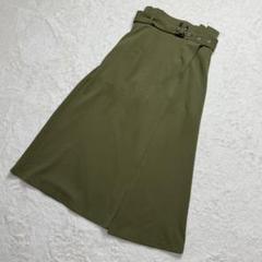 パンピキンポート　フレアスカート (L) ロング　ベルト付き　オリーブグリーン