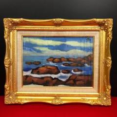 ヴギュド油彩画 青と白の風景画サイン入り 油彩画 風景画 サイン入り 額装 0019 - メルカリ
