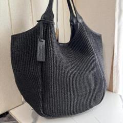 【極美品】マルコマージ　伊製　ラフィア×シボ加工牛革　バケツ型巾着かごバッグ黒 極美品】マルコマージ 伊製 ラフィア×シボ加工牛革 バケツ型巾着