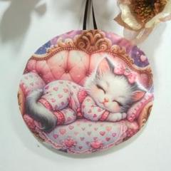 パネル生地壁かけハンドメイド　お昼寝ねこ
