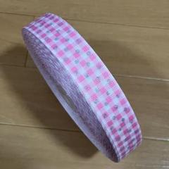 グログランリボン ドット＆チェック　薄ピンク