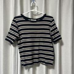 【ファヴォリ】半袖 トップス Tシャツ ボーダー柄 黒白緑茶色 Fサイズ
