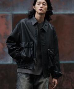 美品 LIDNM 羊革 ショートレザーブルゾン ブラック Lサイズ LIDNM（リドム）の「LEATHER SHORT BLOUSON（ブルゾン）」 - WEAR