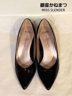 【未使用級】銀座かねまつ パンプス ローヒール　ブラック　リボン 22.5 GINZA Kanematsu - 未使用級 銀座かねまつ パンプス ローヒール