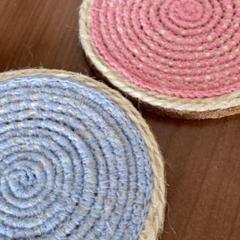 麻紐と刺繍糸のコースター 2枚セット ハンドメイド