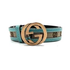 GUCCI グッチ リングベルト　ベージュと水色のストライプ GUCCI グッチ リングベルト ベージュと水色のストライプ - メルカリ