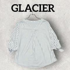 GLACIER 袖リボンプルオーバー ストライプシャツブラウス (М) ホワイト