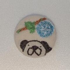 W4　夏だワン!アサガオと犬★刺繍くるみボタン　ヘアゴム★