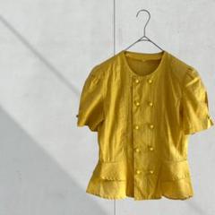 3624【一点モノ】リネンシャツ　麻　昭和レトロ　イエロー　パワーショルダー　M